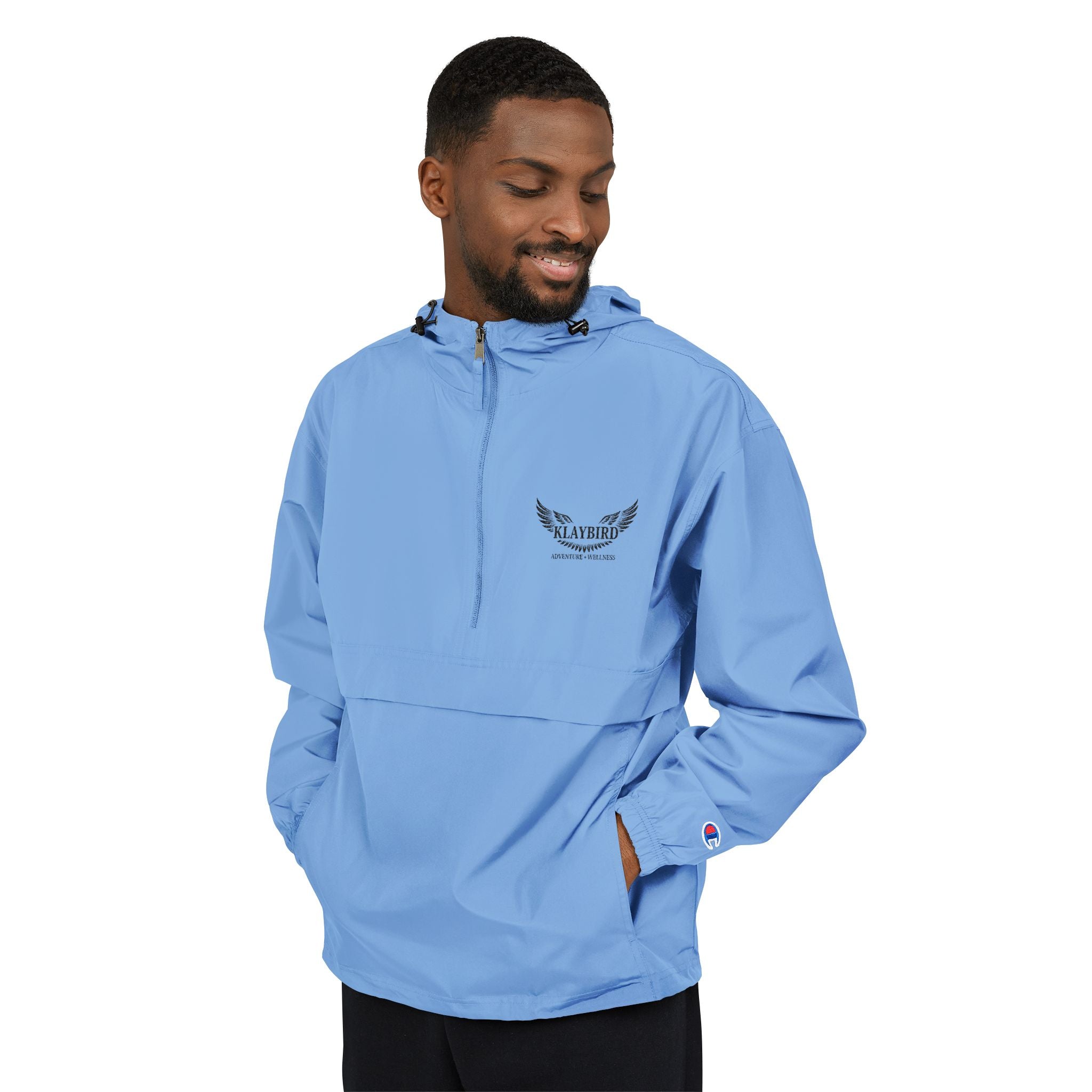 Packable Anorak Jacket – Black Floral Chest Logo Windbreaker