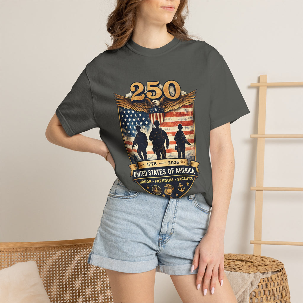 250 Years of Service Veteran T-Shirt — United States Military American Flag Design