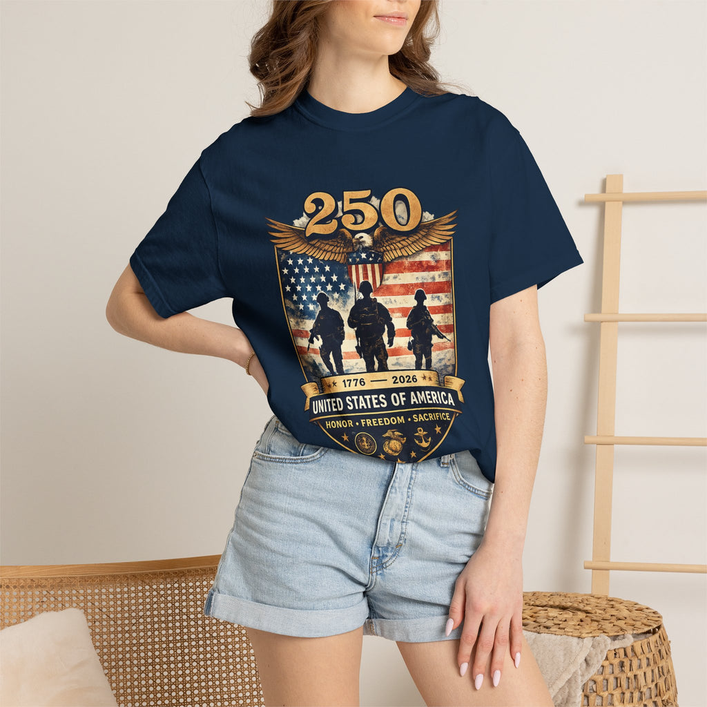250 Years of Service Veteran T-Shirt — United States Military American Flag Design