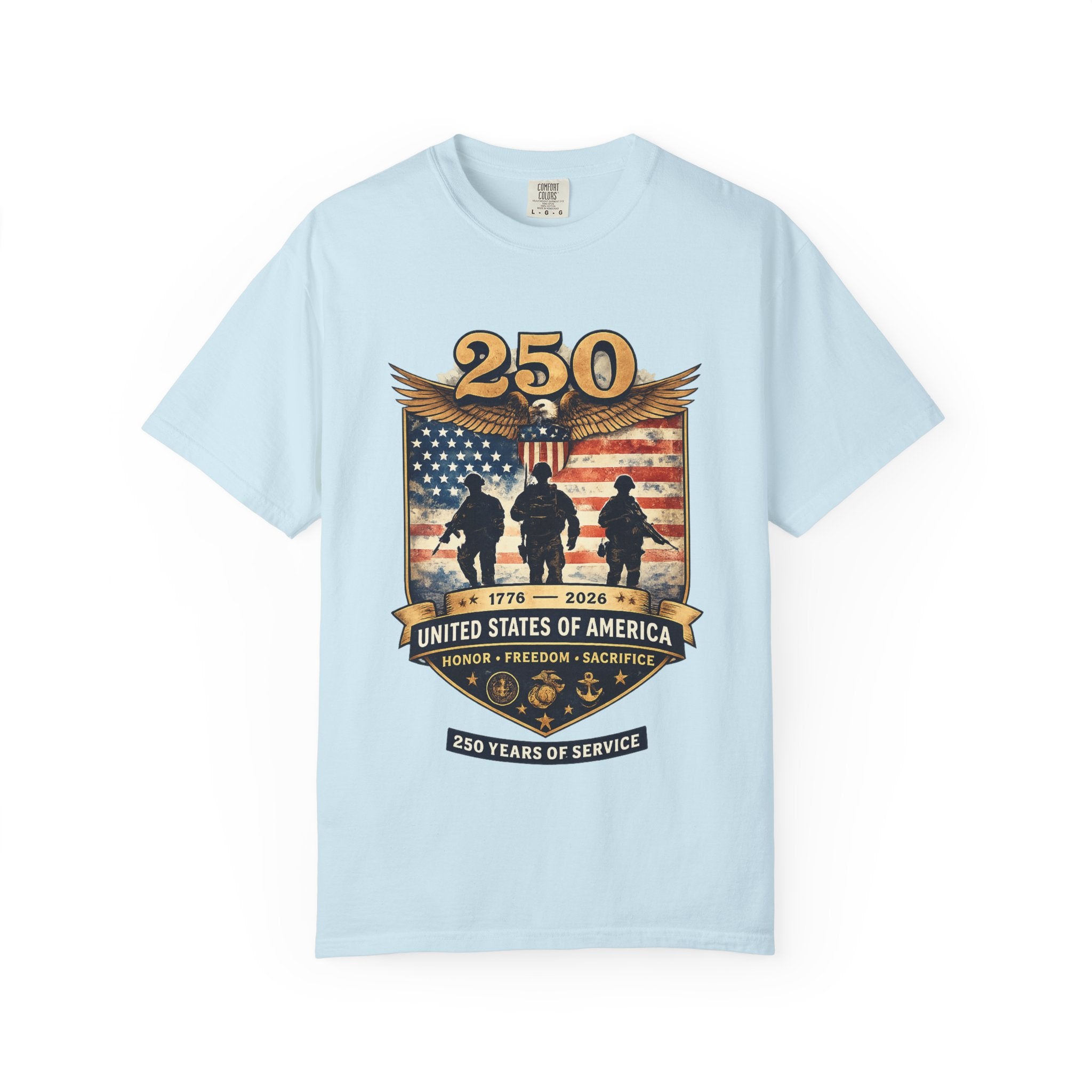 250 Years of Service Veteran T-Shirt — United States Military American Flag Design
