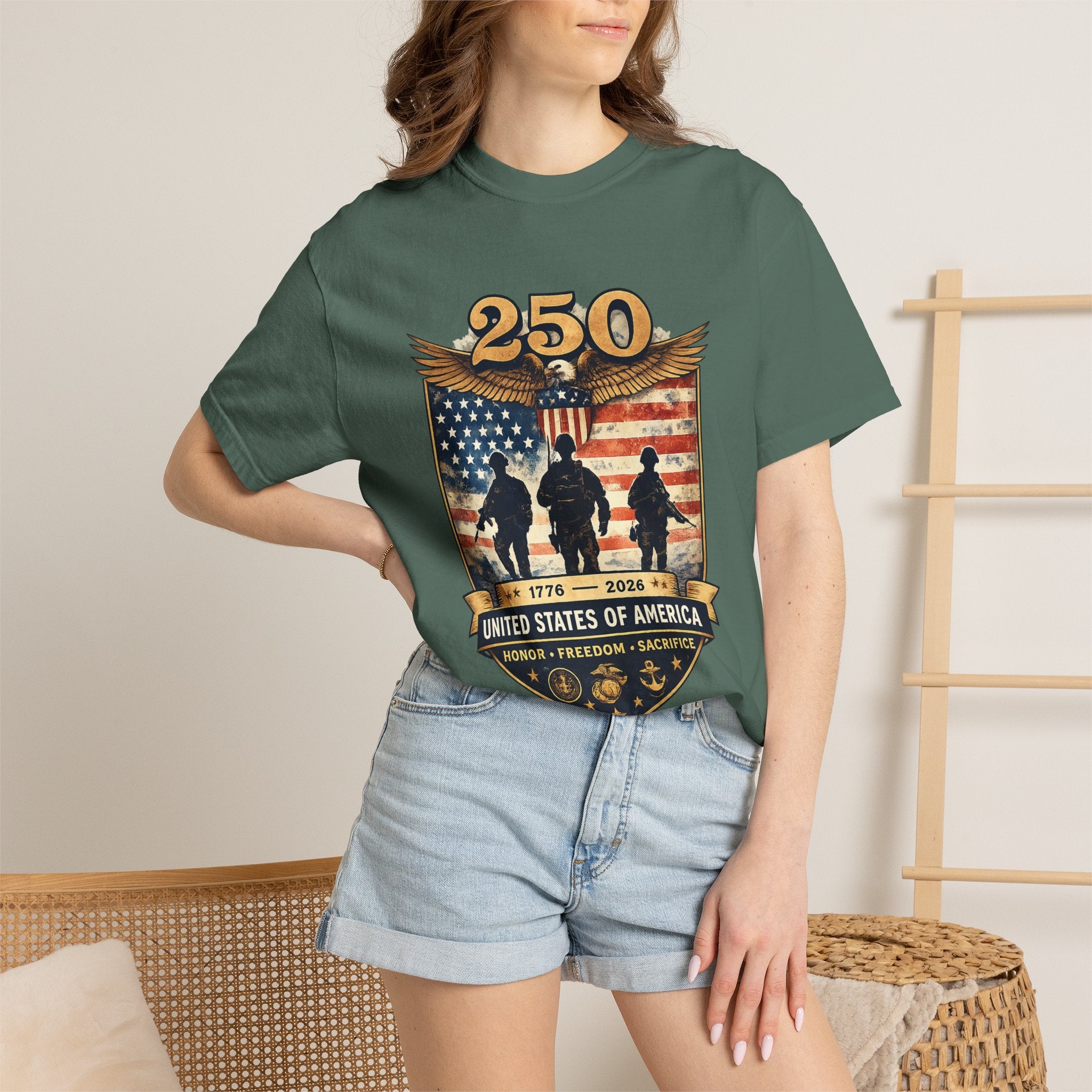 250 Years of Service Veteran T-Shirt — United States Military American Flag Design