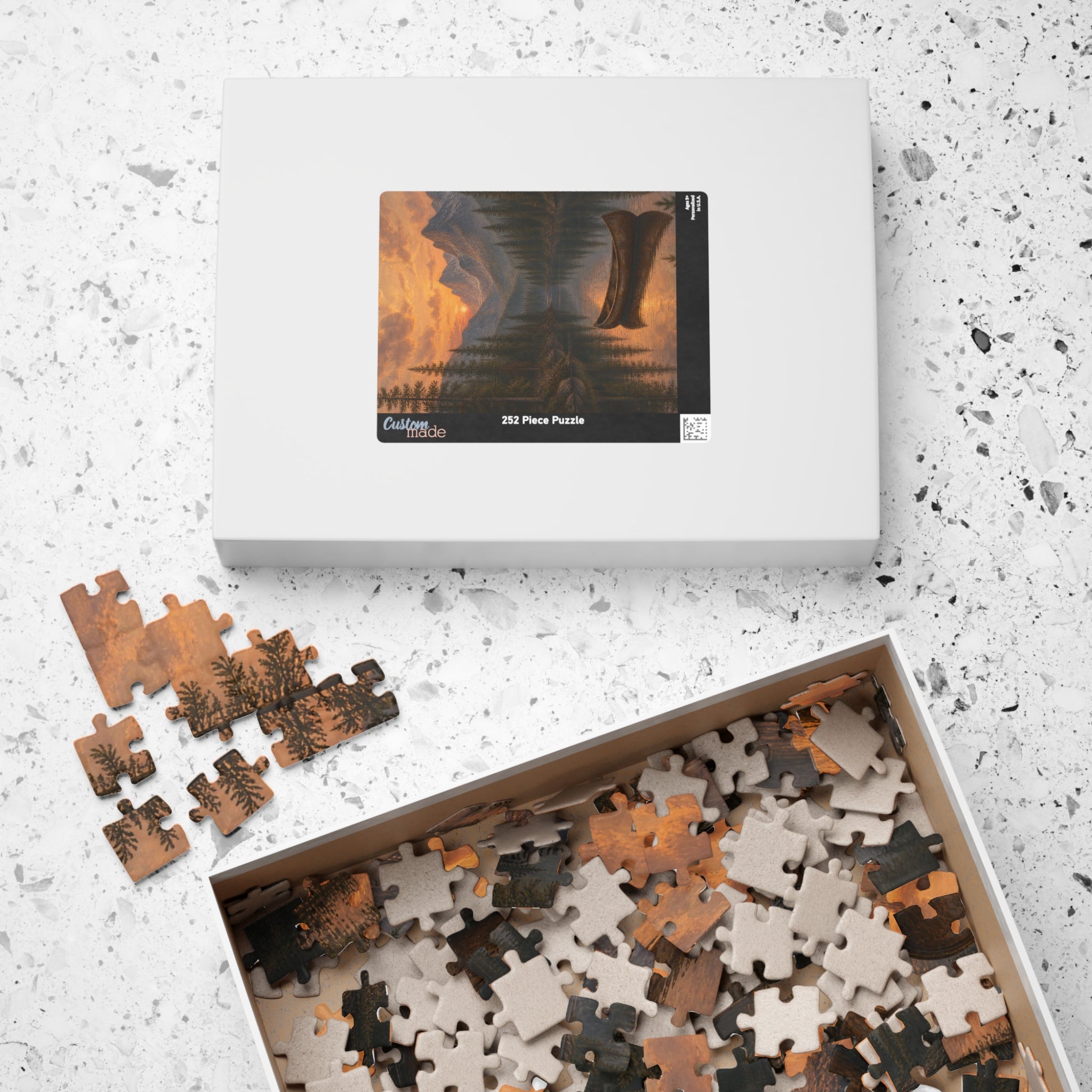 Sunset Mountain Lake Canoe Puzzle | Scenic Landscape Jigsaw