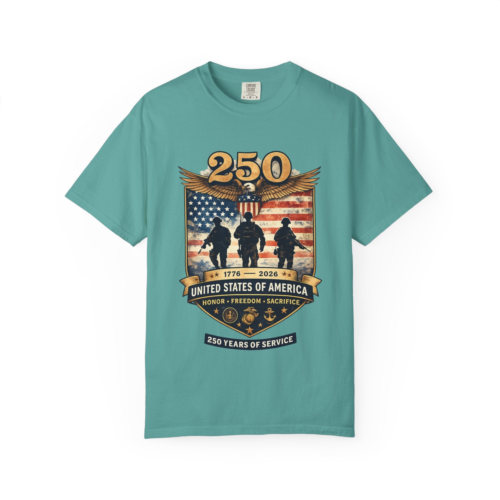 250 Years of Service Veteran T-Shirt — United States Military American Flag Design