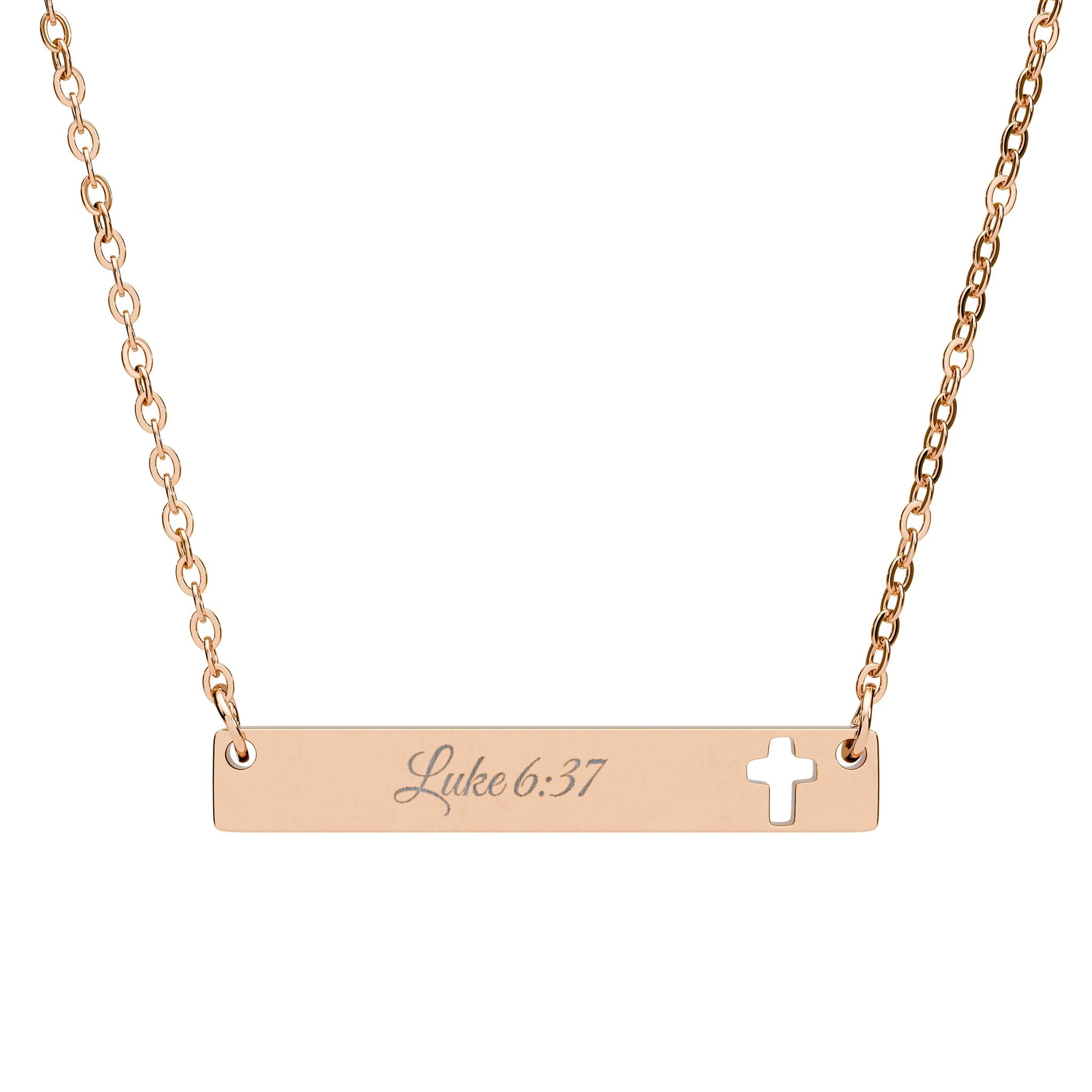 Cutout Cross Bar Necklace — Engravable Christian Bar Pendant with Cross Cutout