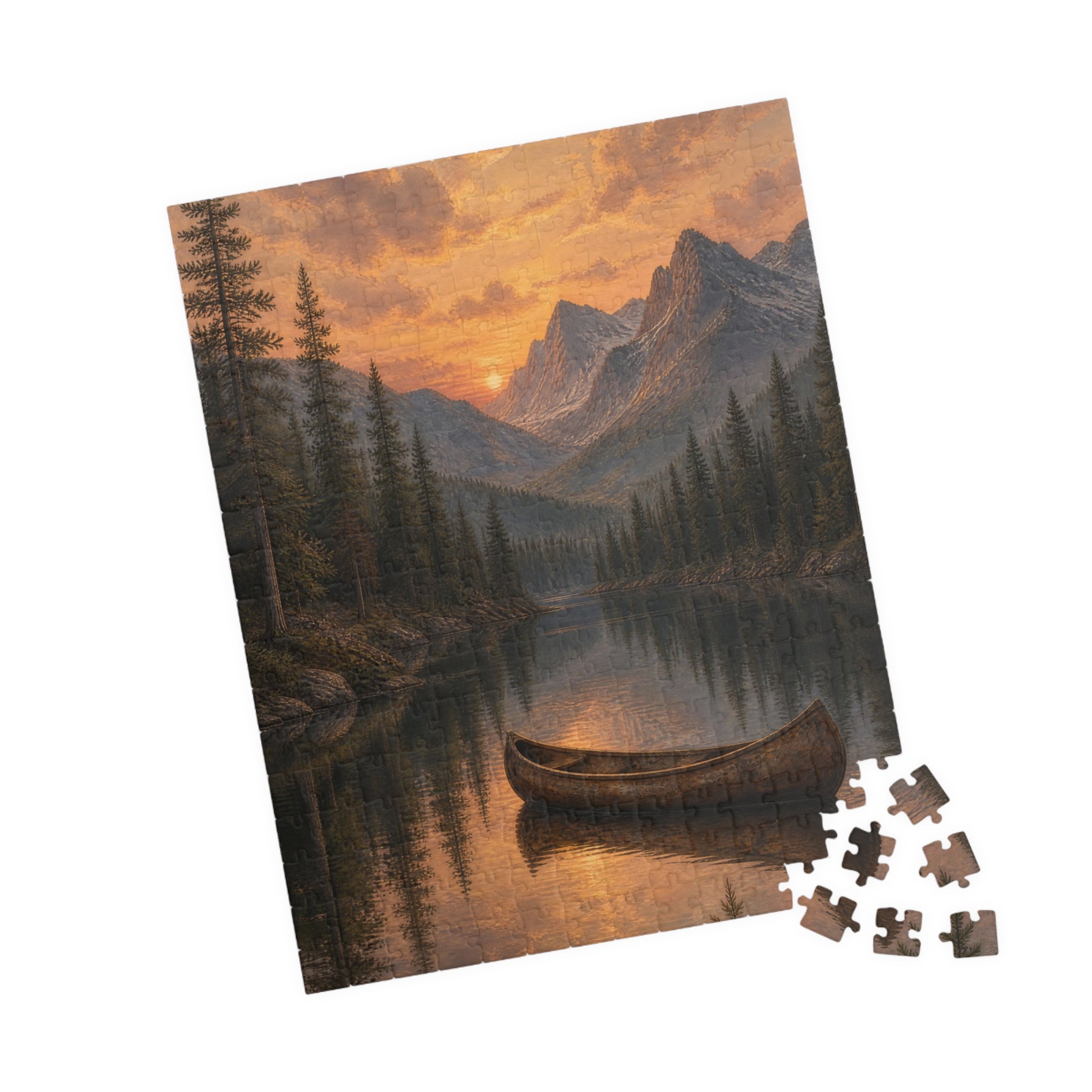 Sunset Mountain Lake Canoe Puzzle | Scenic Landscape Jigsaw