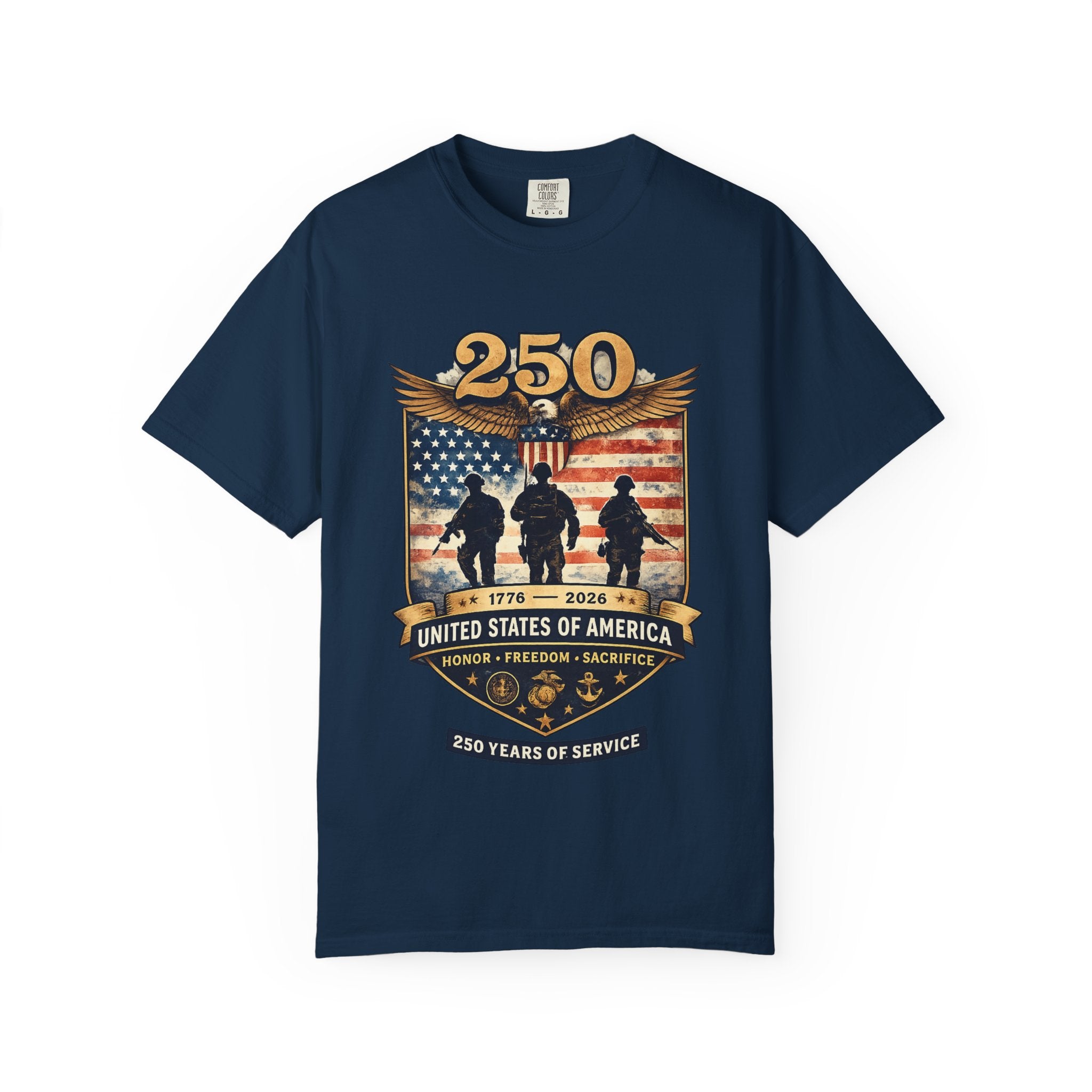 250 Years of Service Veteran T-Shirt — United States Military American Flag Design