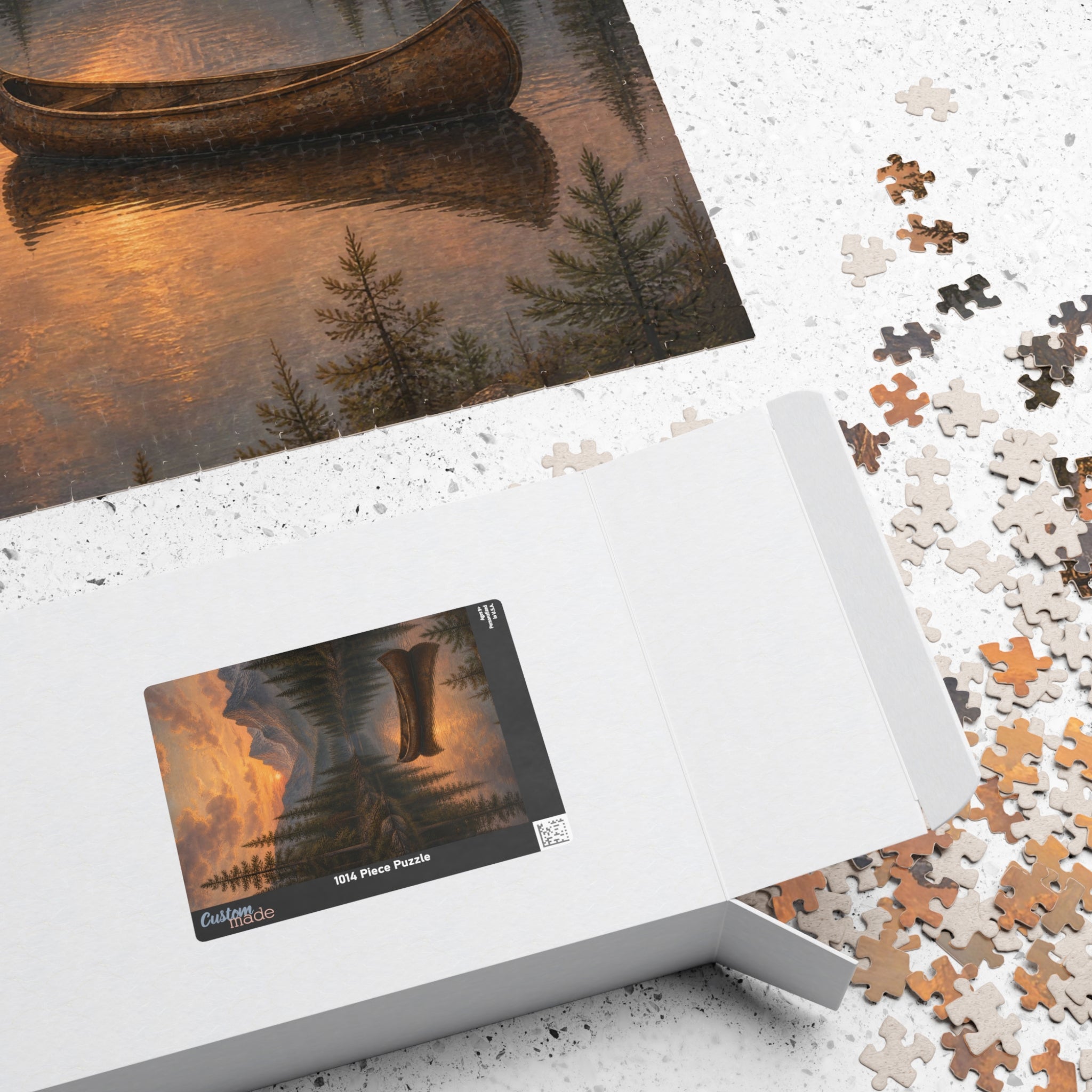 Sunset Mountain Lake Canoe Puzzle | Scenic Landscape Jigsaw