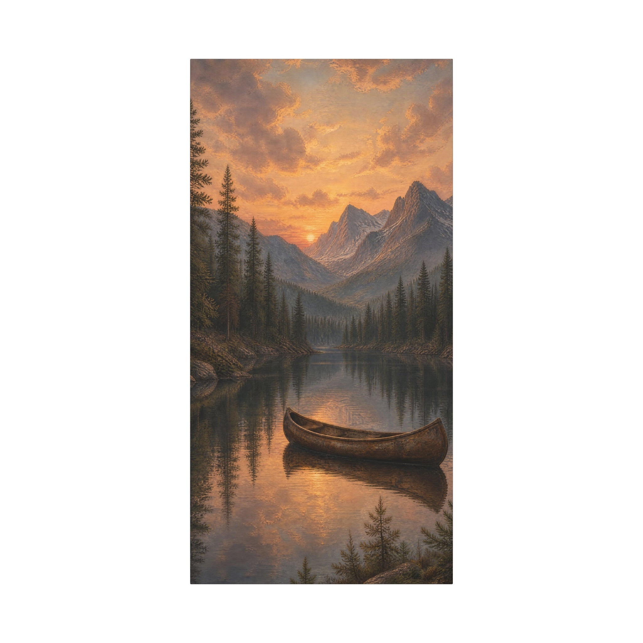 Sunset Canoe Lake Landscape Matte Canvas