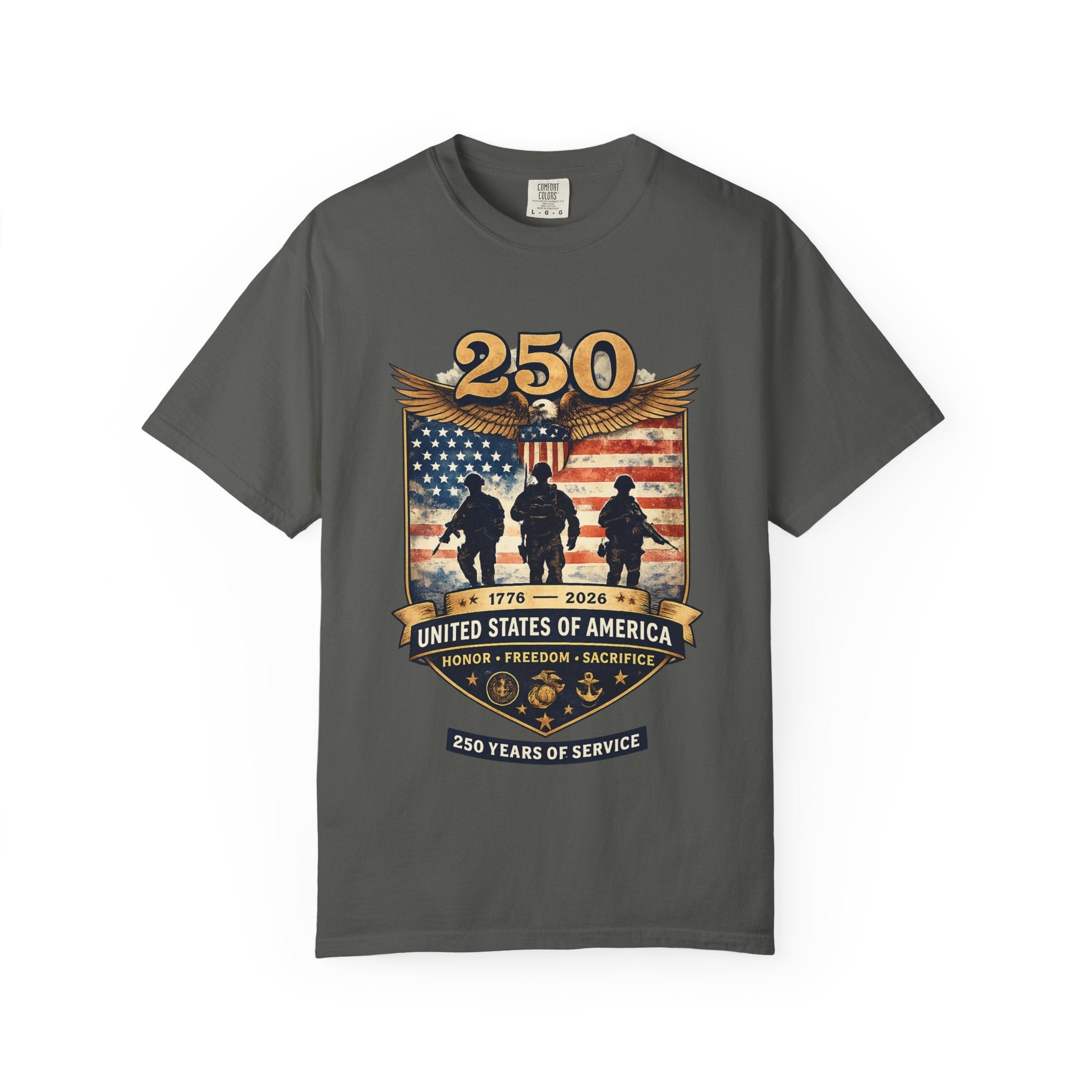 250 Years of Service Veteran T-Shirt — United States Military American Flag Design
