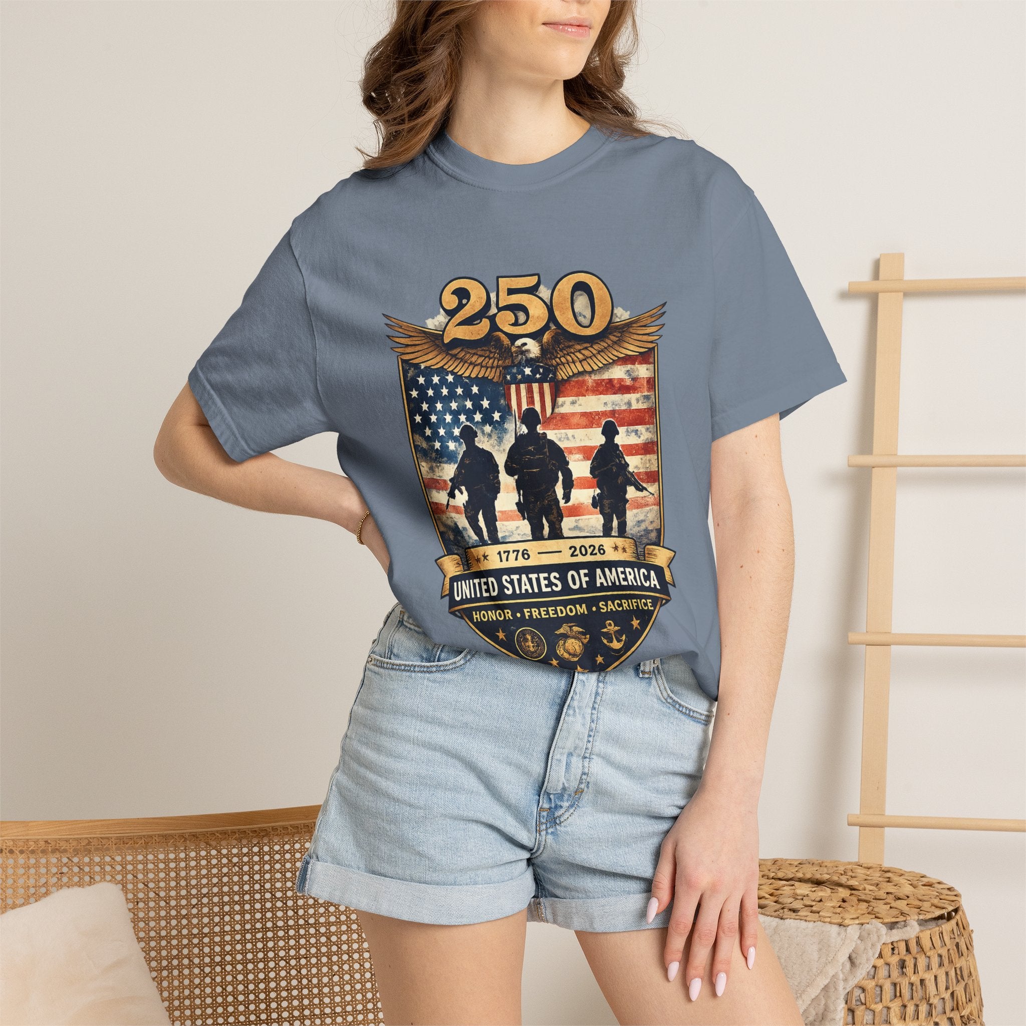 250 Years of Service Veteran T-Shirt — United States Military American Flag Design
