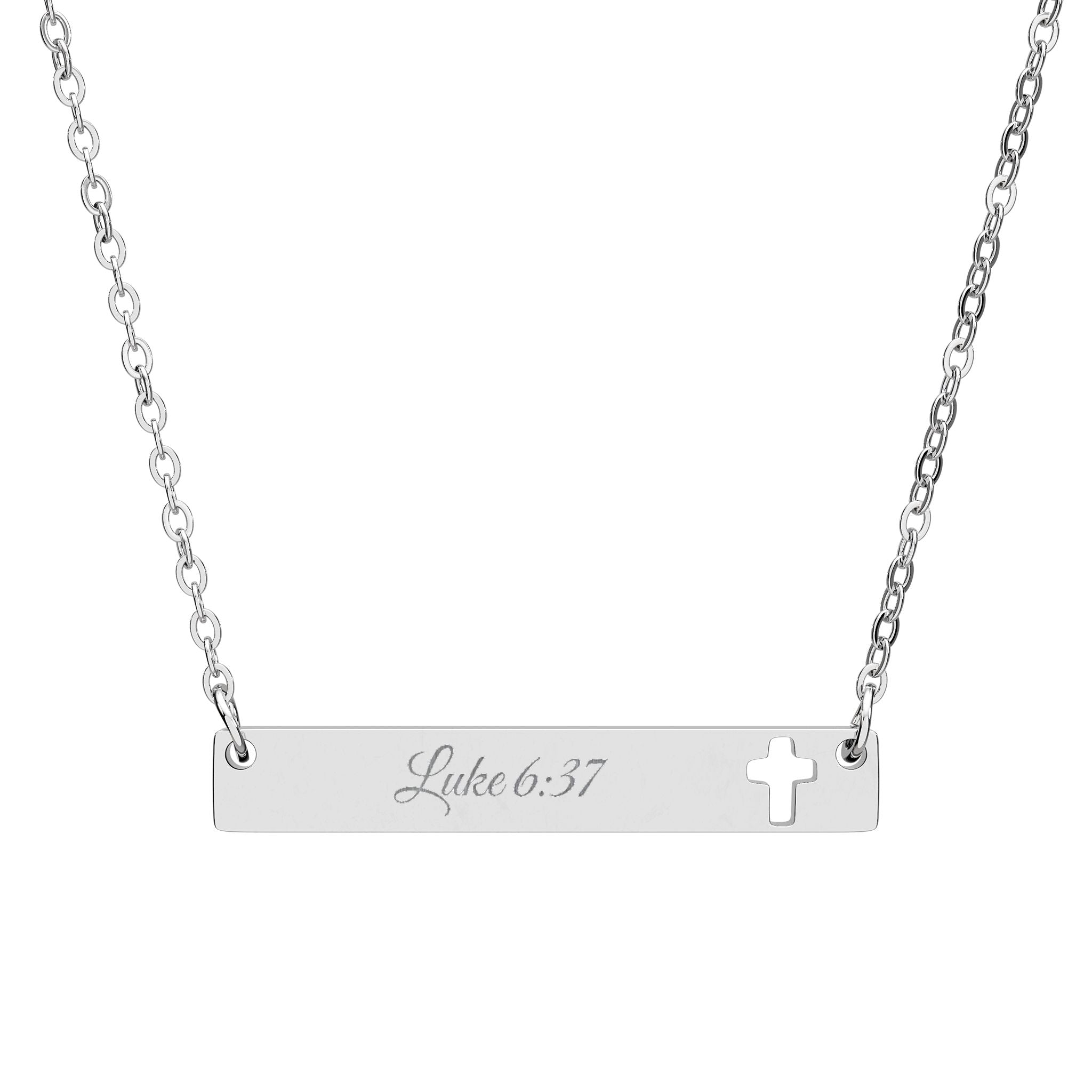 Cutout Cross Bar Necklace — Engravable Christian Bar Pendant with Cross Cutout