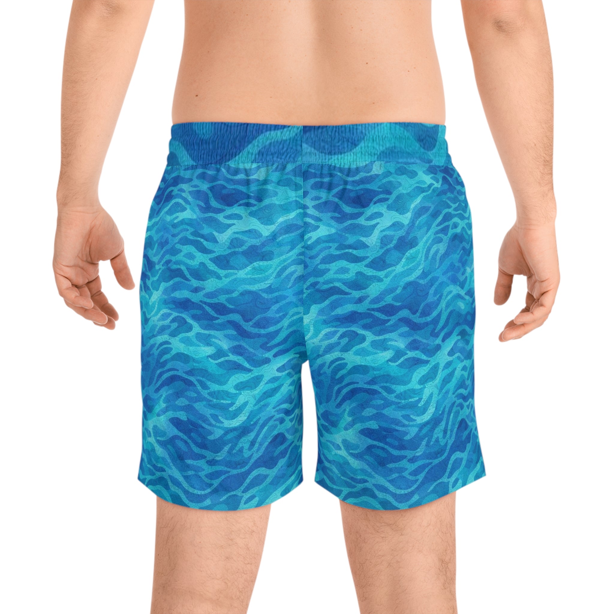 Men's Blue Ocean Wave Swim Shorts – Mid-Length Beach Trunks
